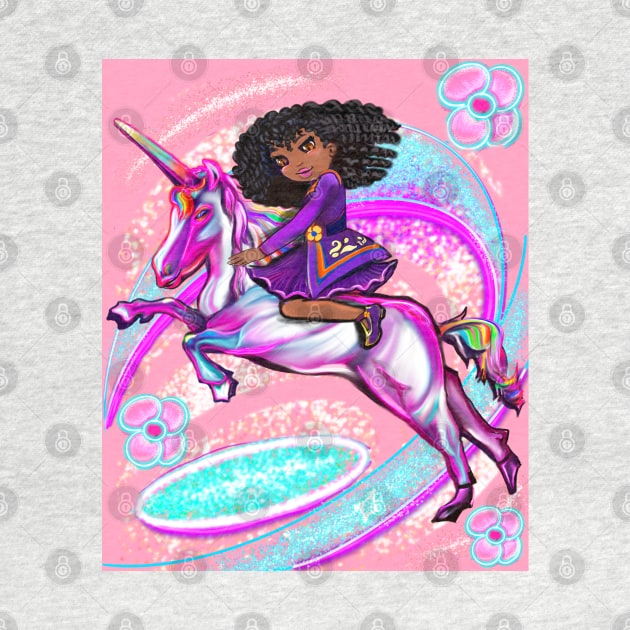 Curly hair Princess on a unicorn pony - black girl with curly afro hair on a horse. Black princess by Artonmytee